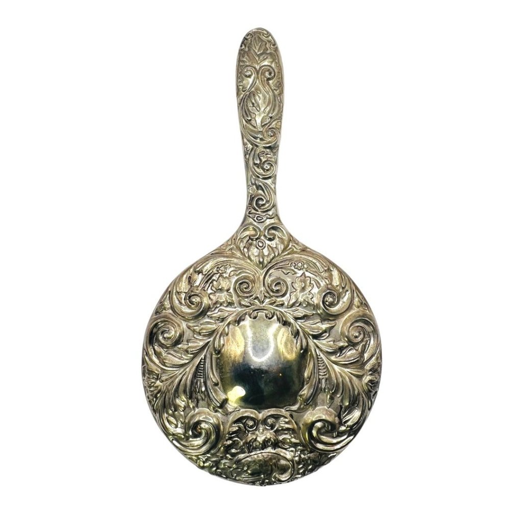 Antique Silver Plated Vanity Mirror, Embossed  Handheld Mirror
